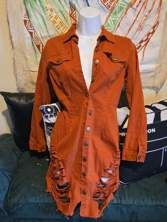 Fashion Nova Dresses & Skirts - Fashion Nova Rust Orange Distressed Button-Front Denim MINI DRESS